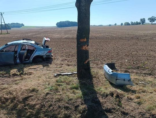 Groźny wypadek w Goświnowicach. Pijany kierowca wjechał w drzewo