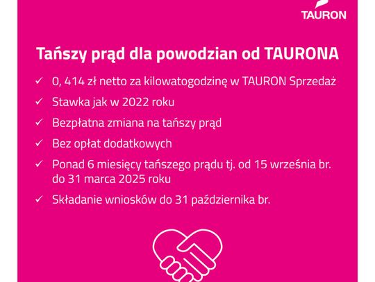 Tańszy prąd dla powodzian od Taurona