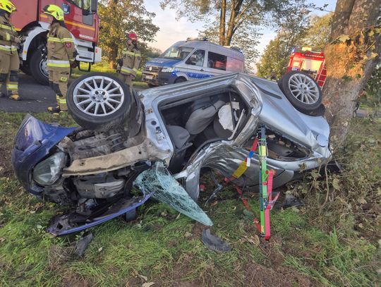 Tragiczny wypadek na DW 407. Samochód uderzył w drzewo. Nie żyje kierowca
