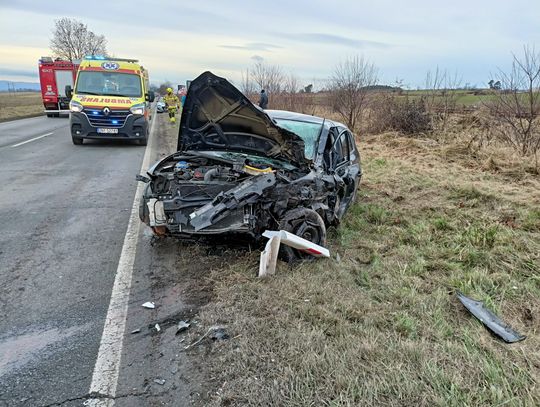 Wypadek na DK46. Cztery osoby, w tym dwoje dzieci, trafiły do szpitala