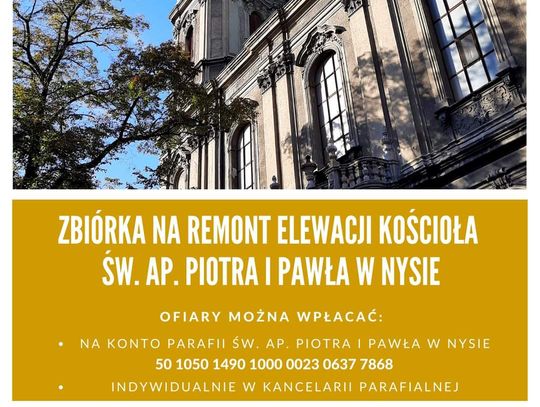 Zbiórka na remont elewacji Kościoła Św. Ap. Piotra i Pawła w Nysie