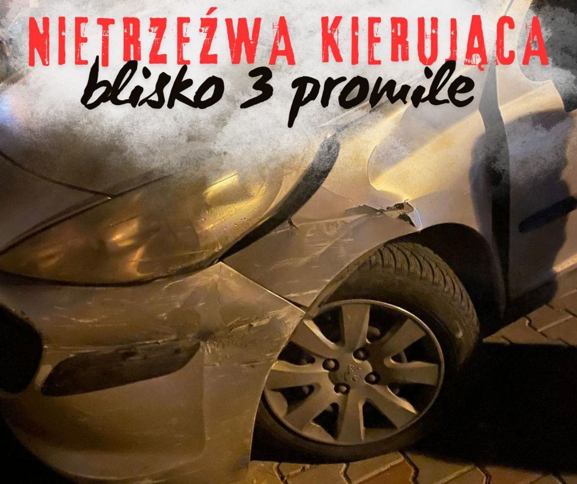 Pijana w sztok kobieta prowadziła auto. Jechała całą szerokością jezdni i doprowadziła do kolizji