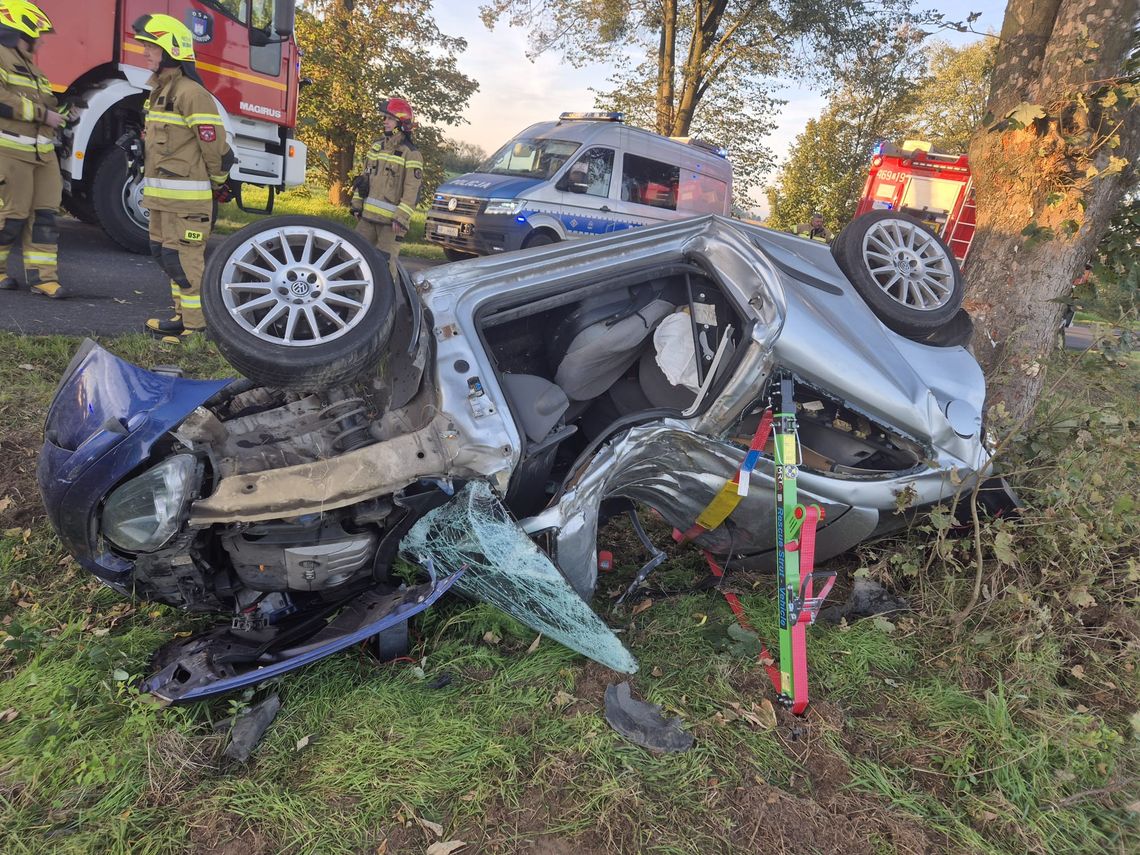 Tragiczny wypadek na DW 407. Samochód uderzył w drzewo. Nie żyje kierowca
